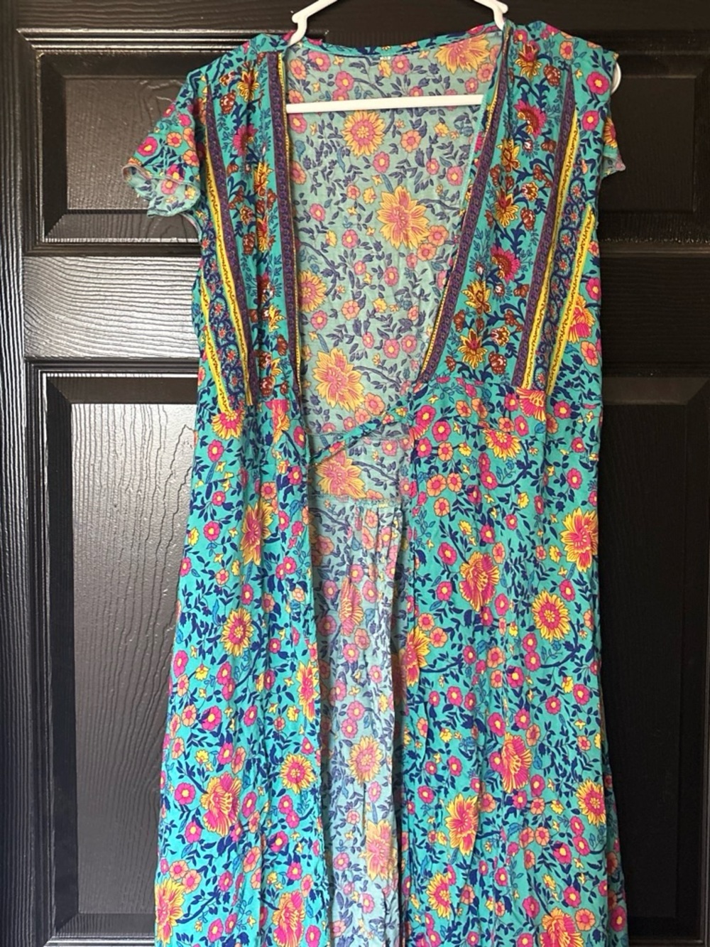 Turquoise Floral wrap Dress with Bright Sundaisy Print